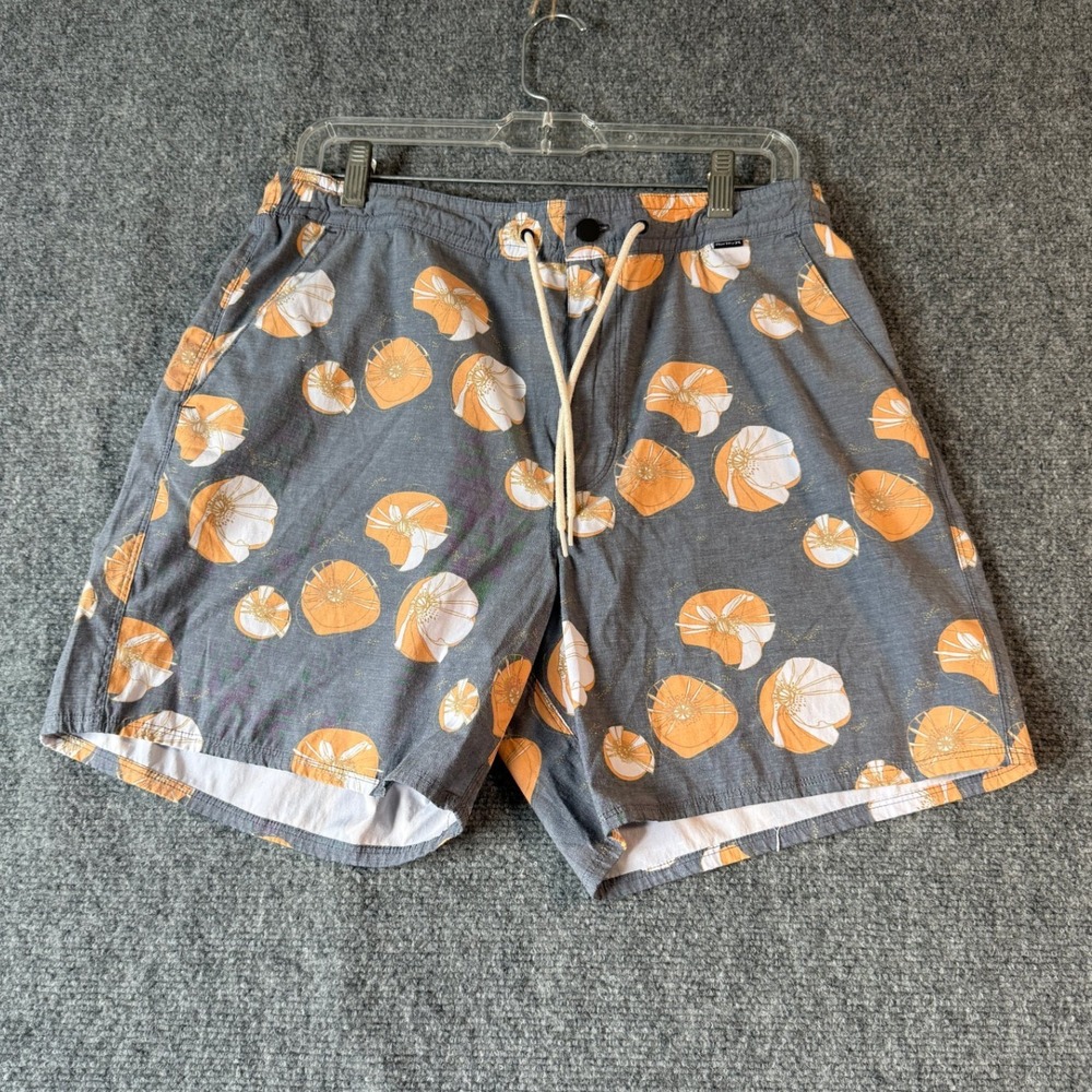 Hurley Men's Floral Print Swim Trunks Shorts Size 34 Gray‎ Orange White